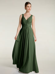 Dos Ouvert Mousseline Robes Avec Col En V Olive Verte Grande Taille