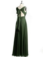 Dos Ouvert Mousseline Robes Avec Col En V Olive Verte