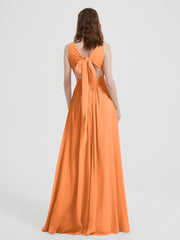 Dos Ouvert Mousseline Robes Avec Col En V Orange Grande Taille
