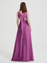Dos Ouvert Mousseline Robes Avec Col En V Orchidee Grande Taille