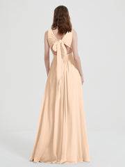 Dos Ouvert Mousseline Robes Avec Col En V Pêche Grande Taille