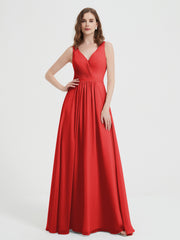 Dos Ouvert Mousseline Robes Avec Col En V Rouge Grande Taille