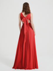 Dos Ouvert Mousseline Robes Avec Col En V Rouge Grande Taille