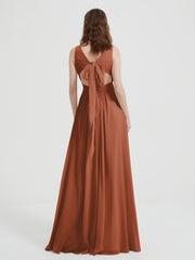 Dos Ouvert Mousseline Robes Avec Col En V Rouille Grande Taille