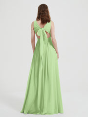 Dos Ouvert Mousseline Robes Avec Col En V Sauge Grande Taille