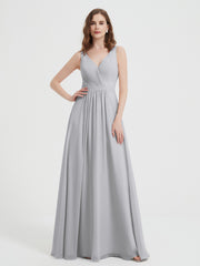Dos Ouvert Mousseline Robes Avec Col En V Argent Grande Taille
