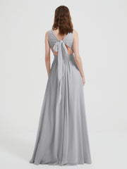 Dos Ouvert Mousseline Robes Avec Col En V Argent Grande Taille