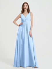Dos Ouvert Mousseline Robes Avec Col En V Bleu Ciel Grande Taille