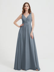 Dos Ouvert Mousseline Robes Avec Col En V Bleu de Schiste Grande Taille