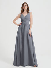 Dos Ouvert Mousseline Robes Avec Col En V Gris Acier Grande Taille