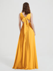 Dos Ouvert Mousseline Robes Avec Col En V Mandarine