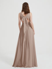 Dos Ouvert Mousseline Robes Avec Col En V Taupe Grande Taille
