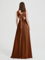 Dos Ouvert Mousseline Robes Avec Col En V terracotta