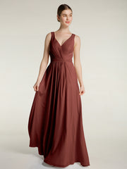 Dos Ouvert Mousseline Robes Avec Col En V terracotta