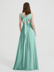 Dos Ouvert Mousseline Robes Avec Col En V Turquoise Grande Taille