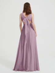 Dos Ouvert Mousseline Robes Avec Col En V Vintage Mauve