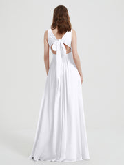 Dos Ouvert Mousseline Robes Avec Col En V Blanc