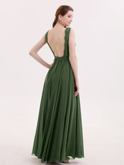 Dentelle et Mousseline Sexy Robe avec Fente Olive Verte Grande Taille