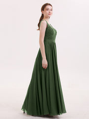 Dentelle et Mousseline Sexy Robe avec Fente Olive Verte Grande Taille