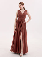 Dentelle et Mousseline Sexy Robe avec Fente terracotta
