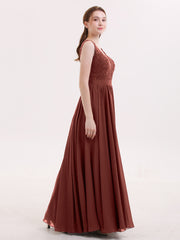 Dentelle et Mousseline Sexy Robe avec Fente terracotta