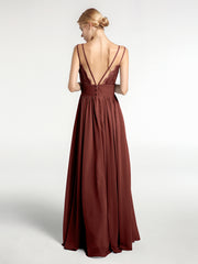 Robe de Demoiselle d'Honneur Longue en Mousseline avec Doubles Bretelles terracotta Grande Taille