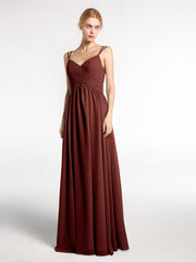 Robe de Demoiselle d'Honneur Longue en Mousseline avec Doubles Bretelles terracotta