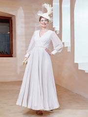 Robe de A-ligne en Mousseline avec Manches Longues à col en V Ivoire Grande Taille