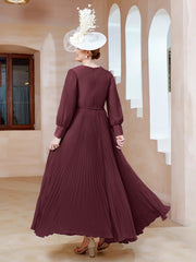 Robe de A-ligne en Mousseline avec Manches Longues à col en V Cabernet Grande Taille