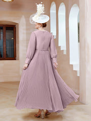 Robe de A-ligne en Mousseline avec Manches Longues à col en V Dusk Grande Taille