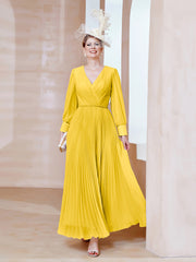 Robe de A-ligne en Mousseline avec Manches Longues à col en V Souci Grande Taille