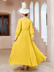 Robe de A-ligne en Mousseline avec Manches Longues à col en V Souci