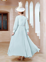 Robe de A-ligne en Mousseline avec Manches Longues à col en V Brume