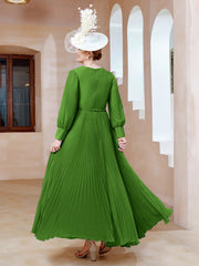 Robe de A-ligne en Mousseline avec Manches Longues à col en V Mousse