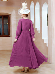 Robe de A-ligne en Mousseline avec Manches Longues à col en V Orchidee Grande Taille
