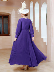Robe de A-ligne en Mousseline avec Manches Longues à col en V Régence Grande Taille