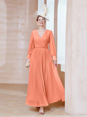 Robe de A-ligne en Mousseline avec Manches Longues à col en V Crépuscule