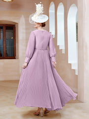 Robe de A-ligne en Mousseline avec Manches Longues à col en V Glycine Grande Taille