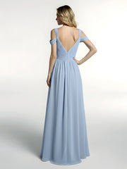 Robe Longue Taille Empire à Hors de l'Épaule avec Fente Bleu Ciel