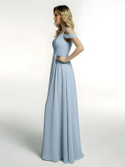 Robe Longue Taille Empire à Hors de l'Épaule avec Fente Bleu Ciel