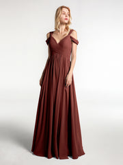 Robe Longue Taille Empire à Hors de l'Épaule avec Fente terracotta