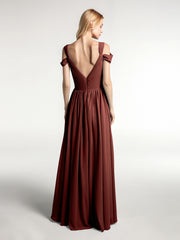 Robe Longue Taille Empire à Hors de l'Épaule avec Fente terracotta