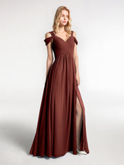 Robe Longue Taille Empire à Hors de l'Épaule avec Fente terracotta