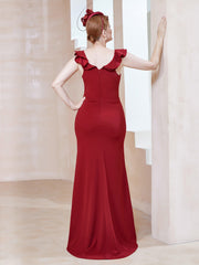 Robe Fourreau en Crêpe Stretch avec Fente Rouge Grande Taille