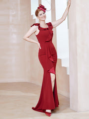 Robe Fourreau en Crêpe Stretch avec Fente Rouge Grande Taille