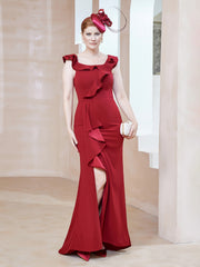 Robe Fourreau en Crêpe Stretch avec Fente Rouge Grande Taille