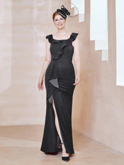 Robe Fourreau en Crêpe Stretch avec Fente Noir Grande Taille