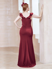 Robe Fourreau en Crêpe Stretch avec Fente Bordeaux Grande Taille