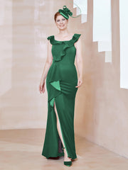 Robe Fourreau en Crêpe Stretch avec Fente Vert Foncé