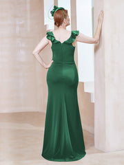 Robe Fourreau en Crêpe Stretch avec Fente Vert Foncé